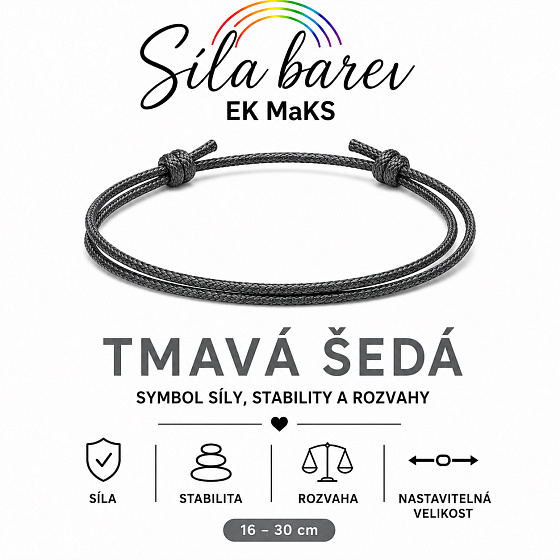 Síla barev Šňůrkový náramek – Tmavá šedá | Symbol síly, stability a rozvahy | nastavitelný 16 - 30 cm