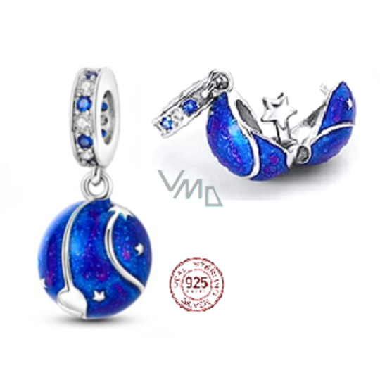 Charm Sterlingové stříbro 925 Vesmír tmavě modrá galaxie, hvězda, 2v1 přívěsek na náramek cestování