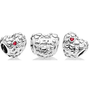 Charm Jedna matka v milionu srdce, korálek na náramek rodina