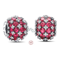 Charm Sterlingové stříbro 925 Třpytivé kulaté červené kouzlo Pavé, korálek na náramek symbol