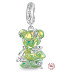 Charm Sterlingové stříbro 925 Medvěd zelený fantastický sen, přívěsek na náramek zvíře