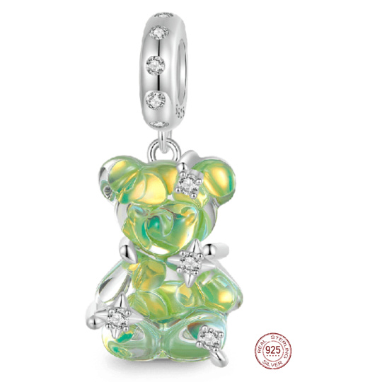 Charm Sterlingové stříbro 925 Medvěd zelený fantastický sen, přívěsek na náramek zvíře