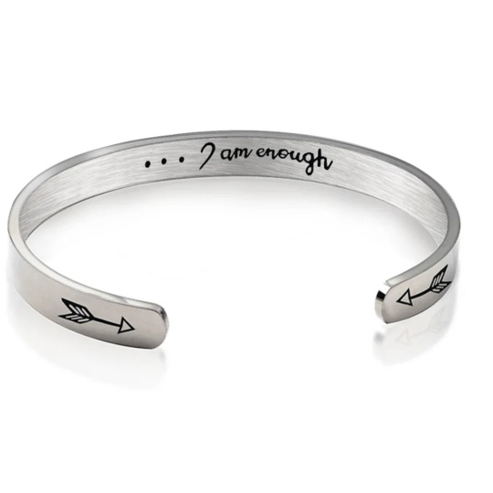 Nerezová ocel náramek stříbrný s gravírováním Stačí mi, otevřená manžeta, 4 mm Nerezová ocel náramek stříbrný s gravírováním Stačí mi, otevřená manžeta, 4 mm