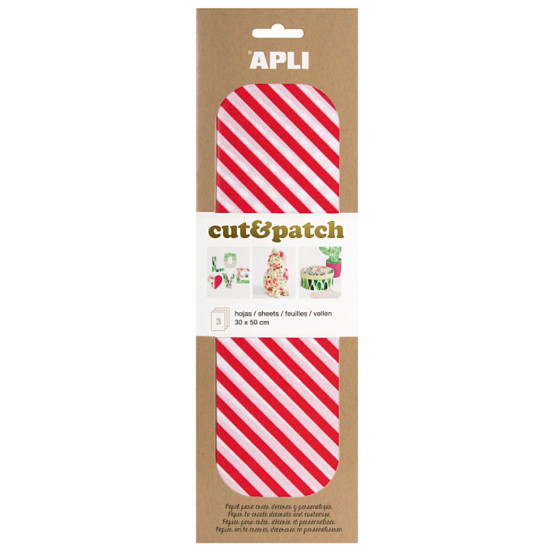 Apli Cut & Patch papír na ubrouskovou techniku Červenobílé pruhy 30 x 50 cm 3 kusy