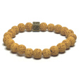 Láva žlutá s královskou mantrou Óm, náramek elastický přírodní kámen, kulička 8 mm / 16 - 17 cm, zrozen ze čtyř živlů