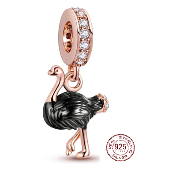 Charm Pštros růžově pozlacený, přívěsek na náramek zvíře