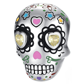 Charm Lebka se srdíčky, korálek na náramek Halloween