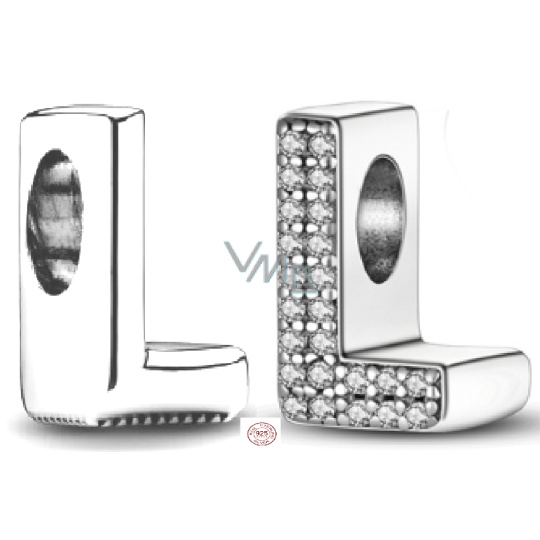 Charm Sterlingové stříbro 925 Abecední písmeno L, korálek na náramek Charm Sterlingové stříbro 925 Abecední písmeno L, korálek na náramek