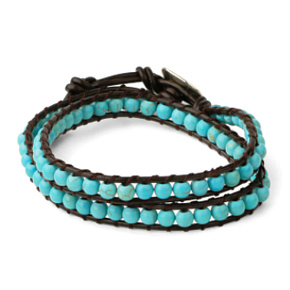 Tyrkenit kožený černý náramek přírodní kámen zavinovací 2 prameny ručně pletený kulička 6 mm / 35 cm, kámen mladých lidí, hledá životní cíl