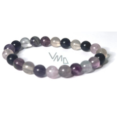 Fluorit purpurovo-čirý náramek elastický přírodní kámen, kulička 8 mm / 16 -17 cm, kámen géniů