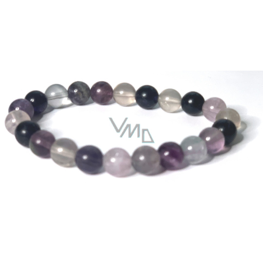 Fluorit purpurovo-čirý náramek elastický přírodní kámen, kulička 8 mm / 16 -17 cm, kámen géniů