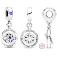 Zawieszka ze srebra próby 925 Obrótkowy kompas z cyrkoniami, element do bransoletki podróżniczej