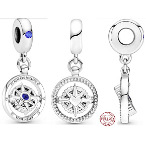 Charm Rotující kompas se zirkony, přívěsek na náramek cestování