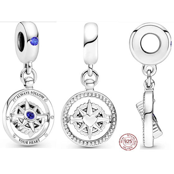 Charm Rotující kompas se zirkony, přívěsek na náramek cestování