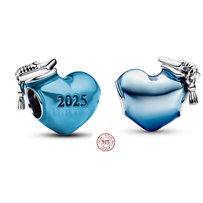 Charm Graduation 2025 - Modré promoční srdce 2025, korálek na náramek gradace