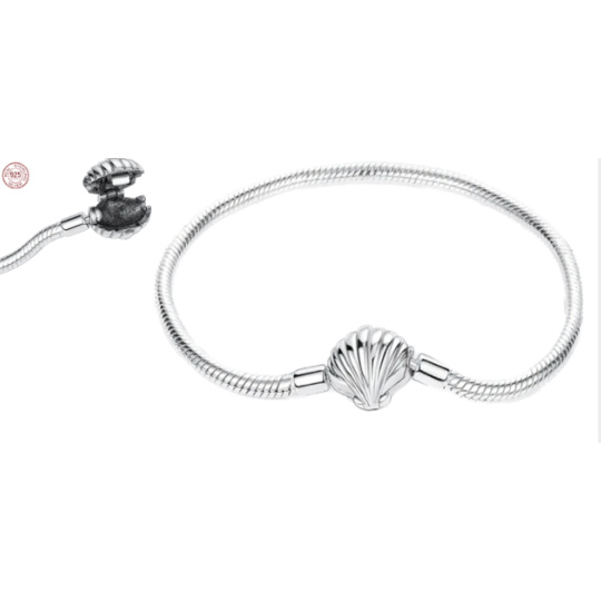 Sterlingové stříbro Náramek Mušle hadí řetízek 18 cm Sterlingové stříbro Náramek Mušle hadí řetízek 18 cm