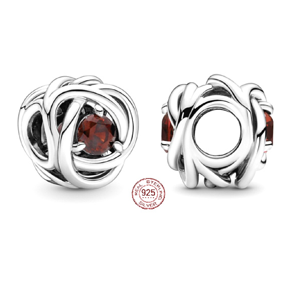 Charm Nekonečný kruh věčnosti leden, znamení zvěrokruhu, tmavě červený korálek na náramek