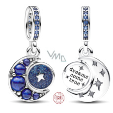 Charm Sterlingové stříbro 925 Půlměsíce s královskou modří, hvězdně modrým a světlíkově modrým krystalem, přívěsek na náramek vesmír