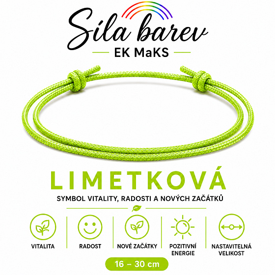 Síla barev Šňůrkový náramek – Limetková | Symbol vitality, radosti a nových začátků | nastavitelný 16 - 30 cm