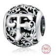 Charm Sterlingové stříbro 925 Kouzelná abeceda písmeno F s květinami, korálek na náramek