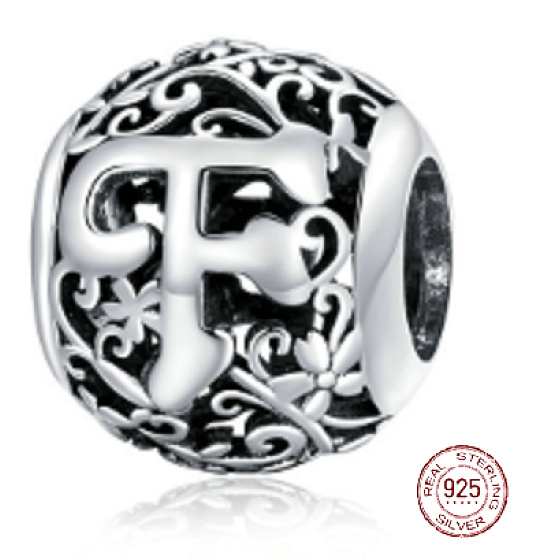 Charm Kouzelná abeceda písmeno F s květinami, korálek na náramek