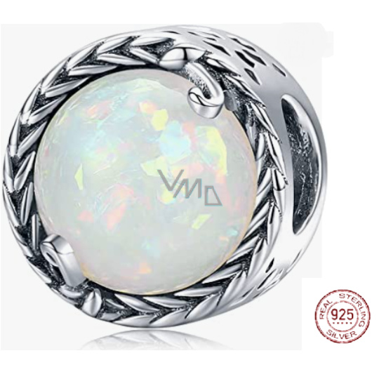 Charm Sterlingové stříbro 925 Minimalistická réva, Opál syntetický, korálek na náramek, symbol Charm Sterlingové stříbro 925 Minimalistická réva, Opál syntetický, korálek na náramek, symbol