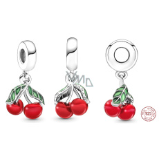 Charm Sterlingové stříbro 925 Asymetrické třešně, přívěsek na náramek, jídlo a pití