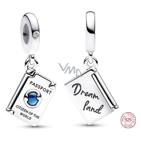 Charm Sterlingové stříbro 925 Cestovní pas se zirkonií, otevíratelný přívěsek na náramek cestování