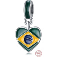 Charm Sterlingové stříbro 925 Brazilská vlajka srdce - miluji Brazílii, kávové zrno, přívěsek na náramek cestování