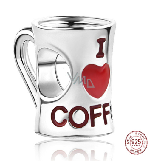 Zawieszka Srebrna 925 Kocham kawę, koralik do bransoletki, jedzenie i picie Zawieszka Srebrna 925 Kocham kawę, koralik do bransoletki, jedzenie i picie