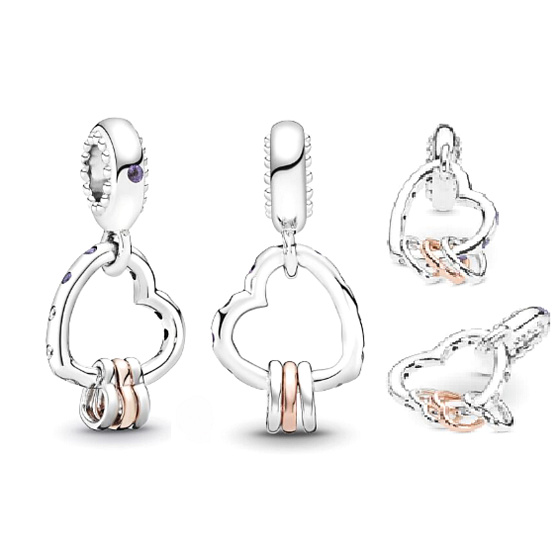 Srdce plné srdcí, 3v1 stříbrný 925 přívěsek na náramek