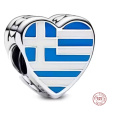 Charm Sterlingové stříbro 925 Řecko – srdce s vlajkou, korálek na náramek cestování