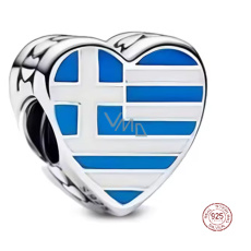 Charm Sterlingové stříbro 925 Řecko – srdce s vlajkou, korálek na náramek cestování Charm Sterlingové stříbro 925 Řecko – srdce s vlajkou, korálek na náramek cestování