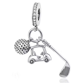 Charm Golfová vášeň 3v1 - hůl, míček a vozík, přívěsek na náramek sport