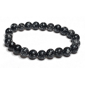 Obsidian vločkový náramek elastický přírodní kámen, kulička 8 mm / 16 - 17 cm, kámen záchrany