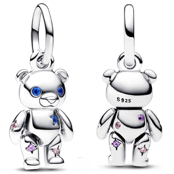 Charm Pohyblivý medvídek s modrýma očima, přívěsek na náramek zvíře