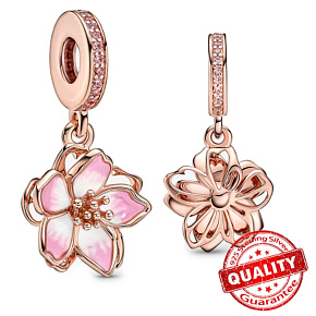 Charm Třešňový květ pozlacený v barvě rose, přívěsek na náramek květina