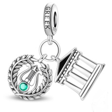 Charm Řecko | Parthenon & lyra, harmonie a síla antiky, přívěsek na náramek cestování
