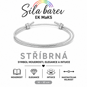 Šňůrkový náramek Síla barev – Stříbrná | Symbol moudrosti, elegance a intuice | nastavitelný 16 - 30 cm Šňůrkový náramek Síla barev – Stříbrná | Symbol moudrosti, elegance a intuice | nastavitelný 16 - 30 cm
