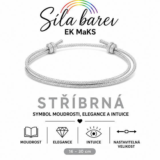 Síla barev Šňůrkový náramek – Stříbrná | Symbol moudrosti, elegance a intuice | nastavitelný 16 - 30 cm