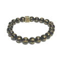 Achát černý s královskou mantrou Óm náramek elastický přírodní kámen, kulička 8 mm / 16 - 17 cm, dodává odvahu a sílu