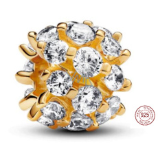 Charm Sterlingové stříbro 925 Zlaté třpytivé kulaté kouzlo, korálek na náramek symbol