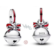 Charm Sterlingové stříbro 925 Vánoční rolnička s červenou mašlí, přívěsek na náramek vánoce