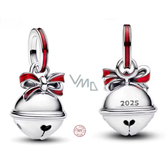 Charm Sterlingové stříbro 925 Vánoční rolnička s červenou mašlí, přívěsek na náramek vánoce Charm Sterlingové stříbro 925 Vánoční rolnička s červenou mašlí, přívěsek na náramek vánoce
