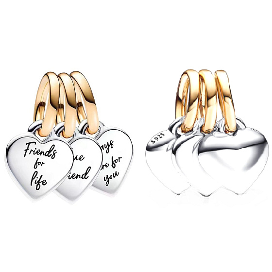 Charm Trojité kouzlo přátelství s vyrytým vzkazem 3v1, rozdělitelný přívěsek na náramek přátelství