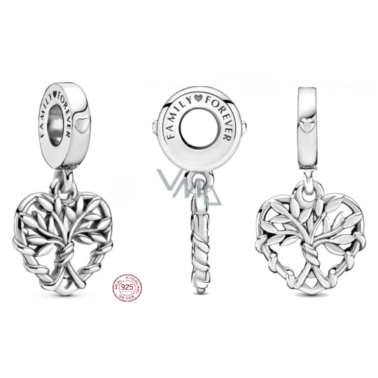 Charm Sterlingové stříbro 925 Srdce se stromem rodiny, přívěsek na náramek rodina