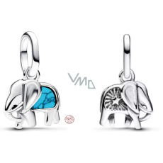 Charm Sterlingové stříbro 925 Mini medailon slon v tyrkysové barvě, přívěsek na náramek zvíře