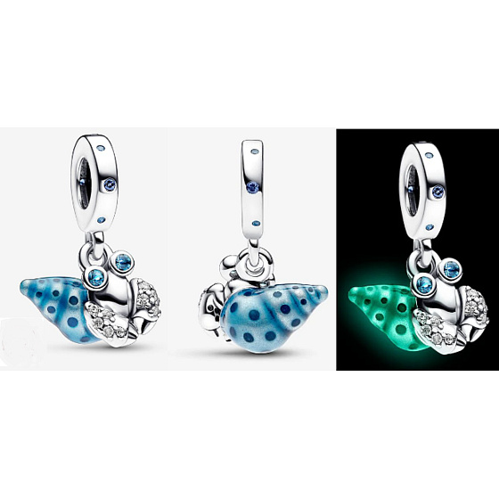 Charm Krab / rak poustevníček zářící ve tmě, luminozní přívěsek na náramek moře