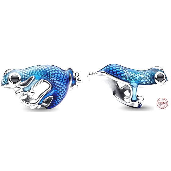 Charm Gekon modrý, metalistický, mění barvu na teplo, korálek na náramek zvíře