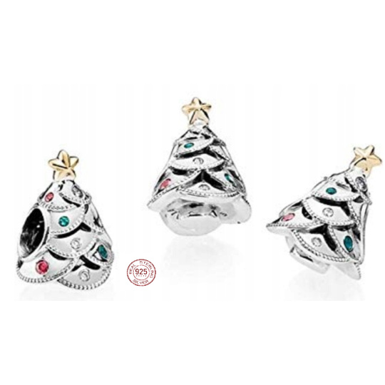 Charm Sterlingové stříbro 925 Vánoční stromeček stříbrný, korálek na náramek vánoce